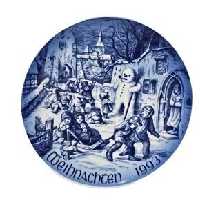 1993 Bareuther Weihnachten Christmas Wall Plate  Winter Fun Bavaria Germany Vtg